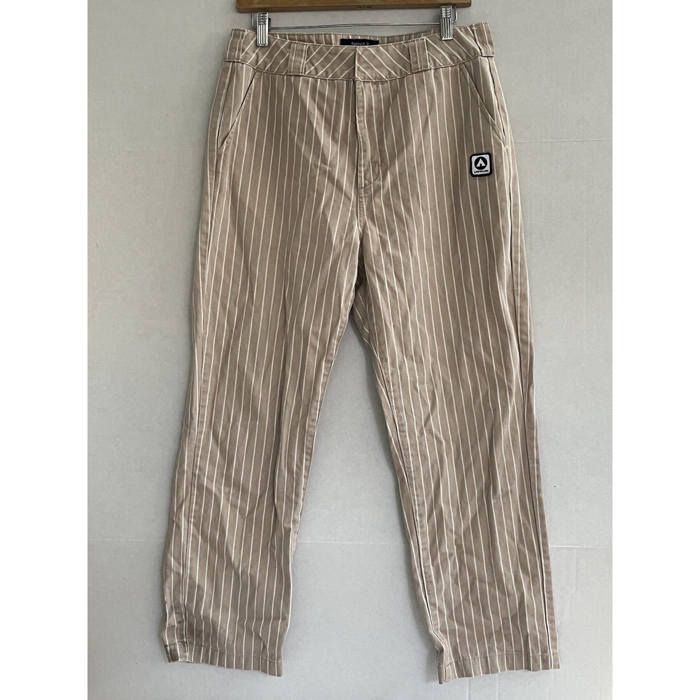 Airwalk Forever 21 Pants Womens Size L Beige Pinstriped Mid Rise Straight Skater
